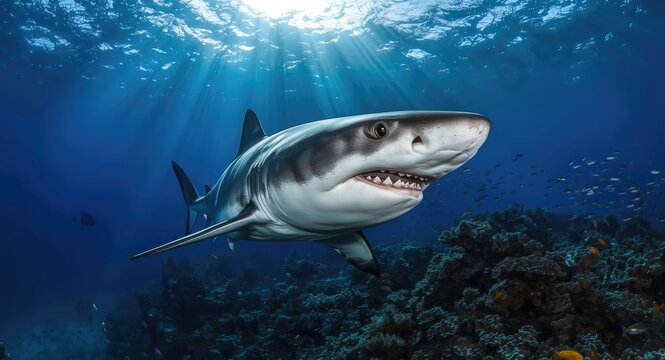 Shark hunting prey in ocean waters