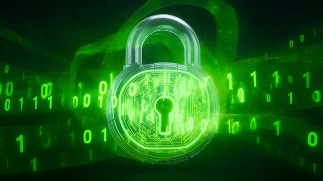 Digital padlock with binary code background.