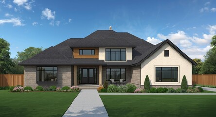Modern private house exterior illustration presenting a charming facade for sale