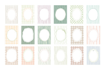 Hand drawn watercolour frames set for kids, cute illustrations with pattern for card, doodle summer childish border with leaves and ribbon