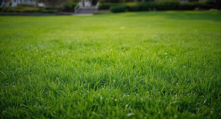 Serene park grass ground display with vivid green color and copy space area