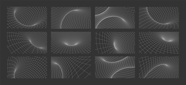 Abstract geometric 3D wireframe mesh tunnel with perspective grid lines in minimalist black and white style for technology, business, science and digital network designs, futuristic vector.