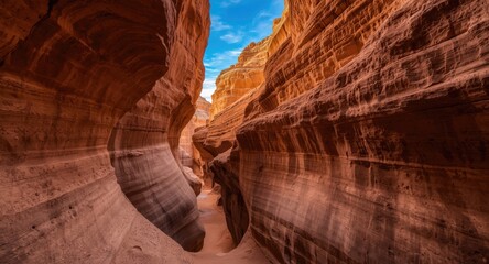 Magnificent rugged rock canyon with intricate sandstone textures and narrow light-filled passageways