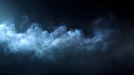 Fototapeta premium Luminous blue smoke swirls and drifts like ethereal clouds across a deep dark abstract background