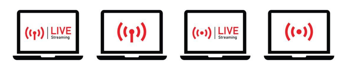 Live streaming on laptop icon illustration