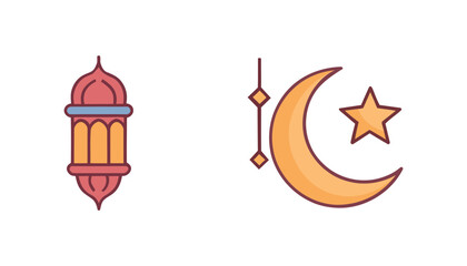 Fototapeta premium Vibrant Ramadan lantern and crescent moon icon set