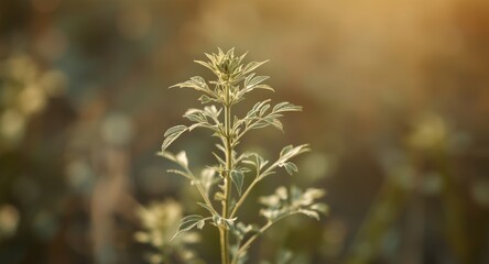 Traditional vintage sketch of small absinthe showing Artemisia style foliage