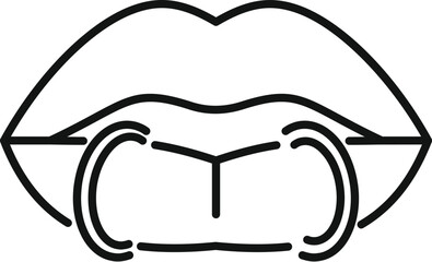 Fototapeta premium Lips featuring snake bites piercing as a line art vector icon