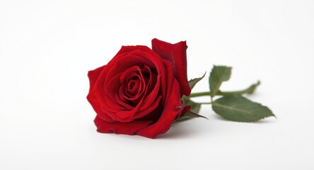Naklejka premium Elegant crimson rose with pointed thorns isolated on white background space for heartfelt text
