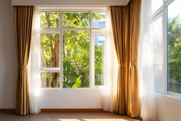 Fototapeta premium Bright and Airy Living Room with Open Windows and Natural Light Streaming In
