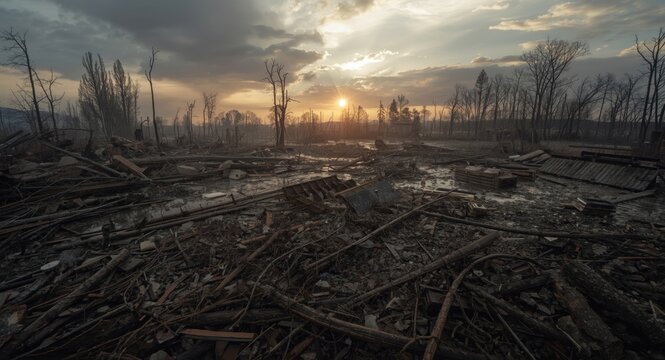 Flash flood aftermath from extreme downburst precipitation with copy space