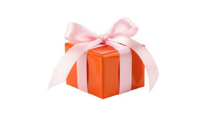 Obraz premium Orange gift box with pink ribbon bow isolated on transparent background