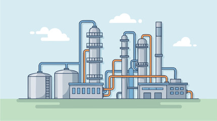 Obraz premium Industrial factory with smokestacks and pipes.
