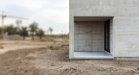 Modern residential porch construction with rough wall finishing and concrete base