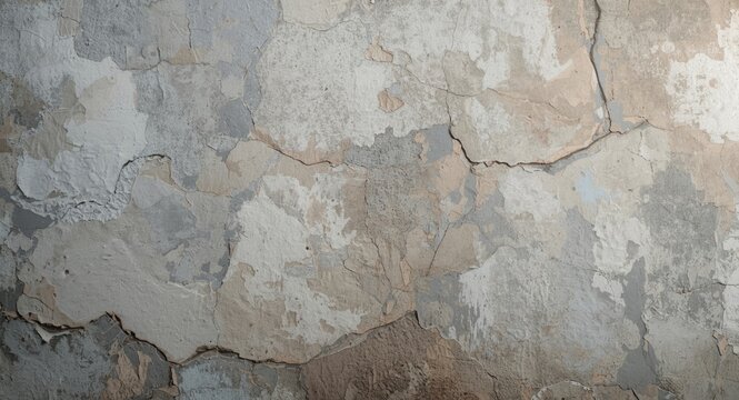 old textured concrete wall with cracked paint and layered cement stucco plaster