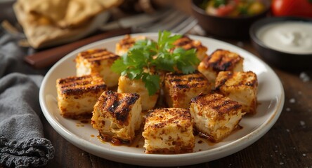 Paneer tikka Indian style with grilled spiced cottage cheese bites