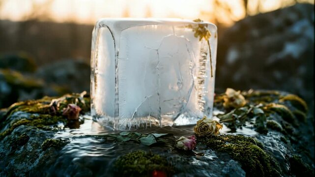 溶けかけた氷が象徴する儚さと切なさのポートレート表現