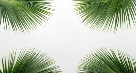 Obraz premium Top down flat lay of detailed palm leaf branches arranged on a white background featuring copy space