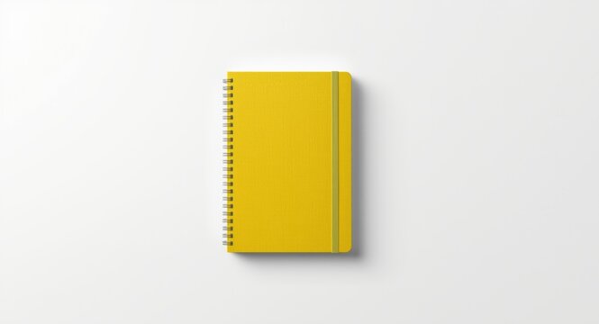Yellow hardcover notebook mockup positioned on bright white background