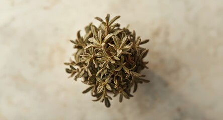 Fototapeta premium Top down shot of oregano plant showcasing dried herb leaves with enhanced aroma