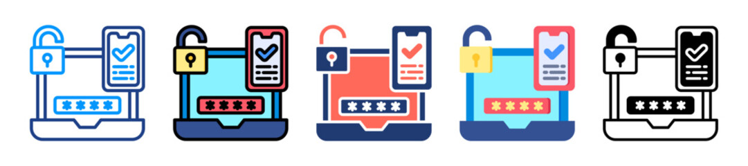 Fototapeta premium Two Factor Icon Sheet Multiple Style Collection 