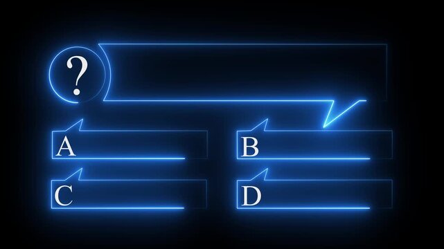 Quiz Neon Line Animation with option selection on black background ,Quiz template challenge with option selection, quiz game animation. Quiz Neon Line