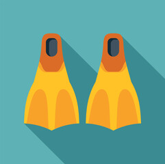 Two yellow flippers with orange details on a blue background, flat design illustration © anatolir