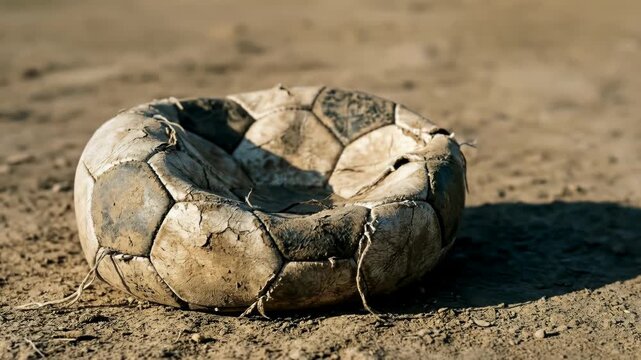 空気の抜けたサッカーボールが象徴する失われた情熱と挫折の比喩表現