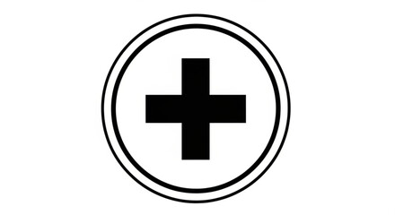 Obraz premium Black plus sign symbol inside a circle on white background medical or addition icon