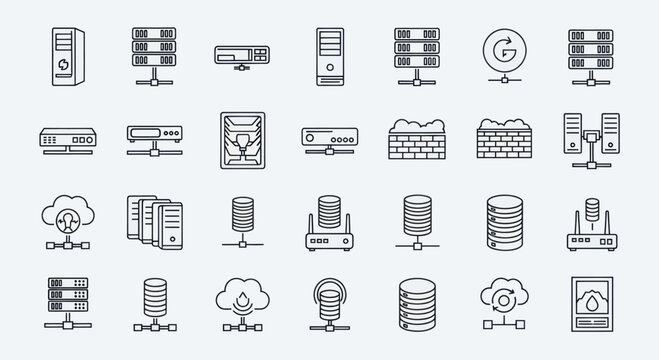 Server icons, Network hardware, Cloud storage, Data center technology