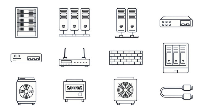 Server Rack, Network Devices, and Computer Hardware Icons