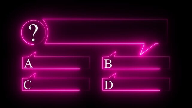 Quiz Neon Line Animation with option selection on black background ,Quiz template challenge with option selection, quiz game animation. Quiz Neon Line