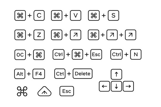 Computer Keyboard Shortcuts Icons With Command Key Symbol And Arrow Keys Isolated On White