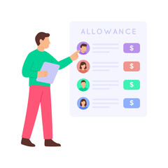 Employee Allowances, additional compensation beyond base salary, Flat vector character illustration