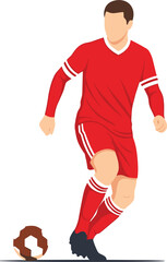 Professional soccer player in red uniform dribbling a football for sports competition training and athletic club branding projects.