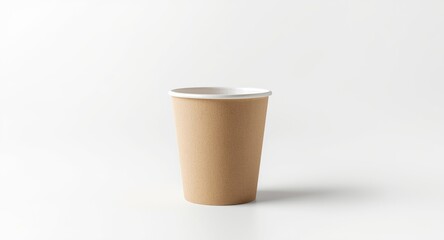 Eco friendly brown paper cup for hot coffee on white background copy space