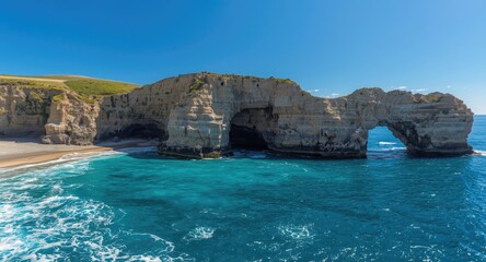 Obraz premium Enchanting coastal formation of three caves with striking blue and transparent waters