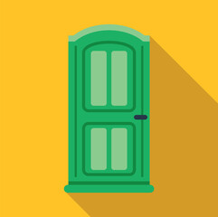 Portable toilet icon representing a temporary restroom facility on a yellow background