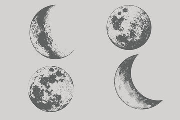 Moon in vintage engraving style vector illustration. full moon surface texture isolated celestial body cosmic night sky element space exploration science astronomy isolated on white background. Eps 10 © SAGOR