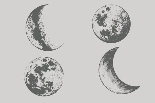 Moon in vintage engraving style vector illustration. full moon surface texture isolated celestial body cosmic night sky element space exploration science astronomy isolated on white background. Eps 10