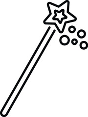 Obraz premium Magic wand outline icon featuring a star and emanating sparkles