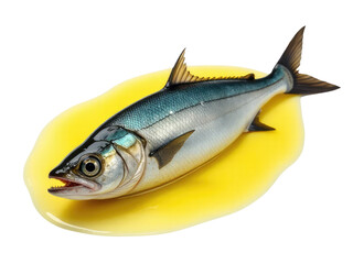 Obraz premium A single fish sitting on a yellow plate, ready for serving