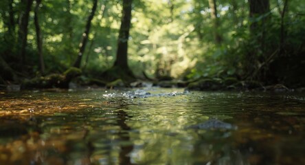 Obraz premium Soft focus forest rivulet creating a lively copy space setting