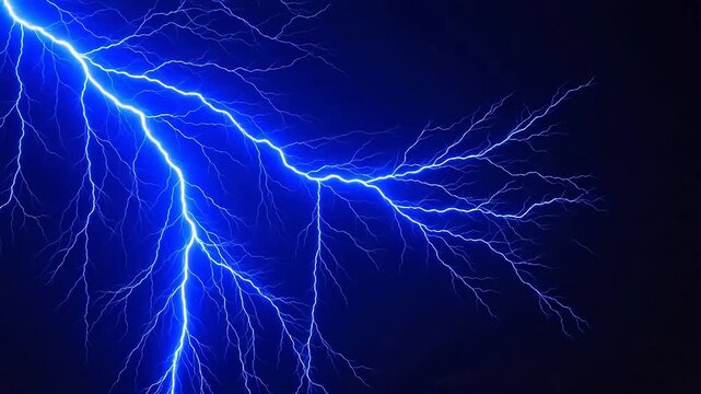 Blue lightning bolt in night sky