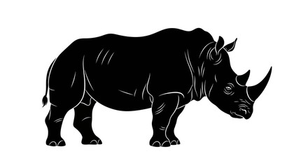 Obraz premium Black silhouette illustration of a rhinoceros standing alone on a white background, symbolizing World Wildlife Day with a bold design.