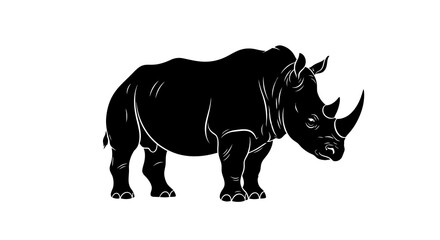 Black silhouette illustration of a rhinoceros on a white background, symbolizing World Wildlife Day with a simple, iconic design. © saputra sida