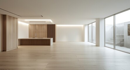 Modern home interior design showcasing a flat horizontal layout in a vacant room