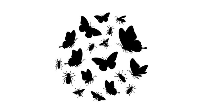 Black silhouette illustration of various wild animals, including butterflies, birds, and insects, forming a circular design on a white background for World Wildlife Day.