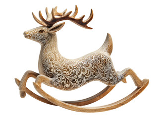 Obraz premium A beautifully crafted golden reindeer rocking horse with intricate details. isolated on transparent background
