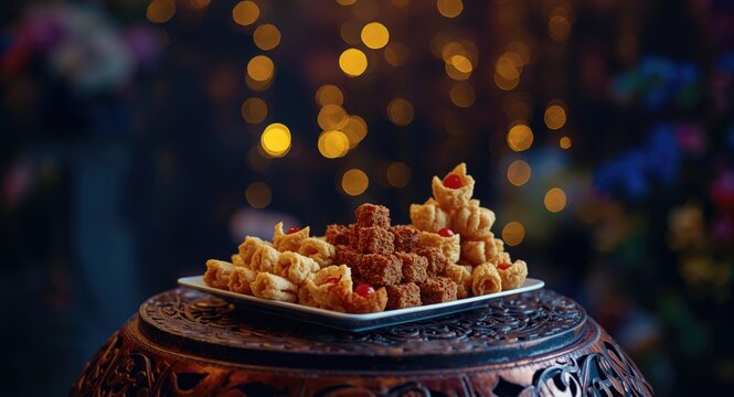 Selection of traditional Indonesian fast breaking snacks like getuk and klepon